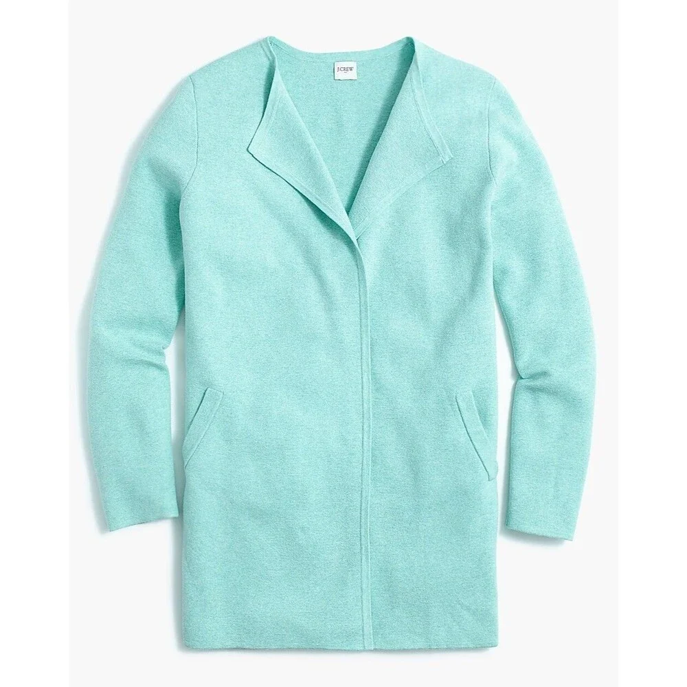 J. Crew Vanessa Cardigan Sweater Jacket Heather Mint Cotton Open Front Medium